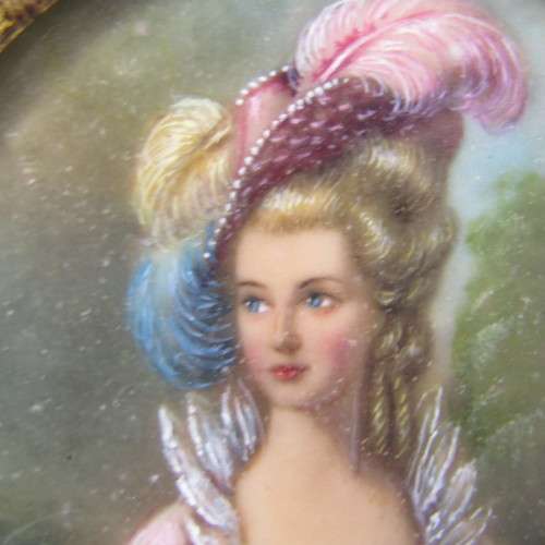 Antique miniature portrait painting in wooden frame by MARTIN
