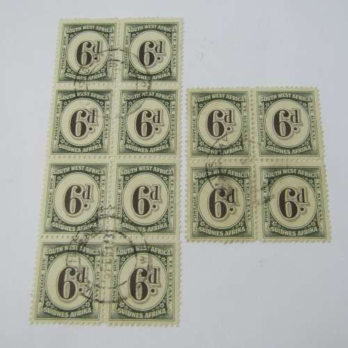 South West Africa Postage due blocks 6d / 2d stamps