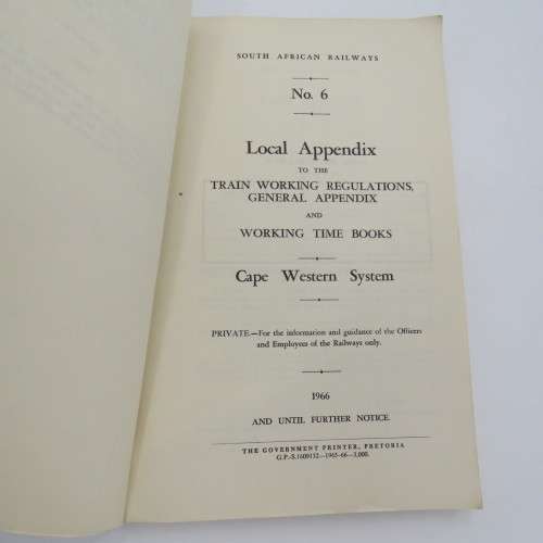 South African Railways Cape Western System No 6 book - Local Appendix