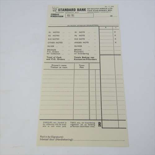 Vintage 1964 Standard Bank deposit slip - excellent condition