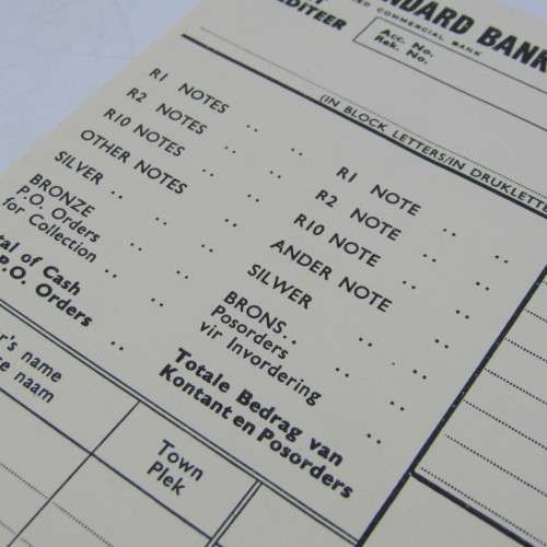 Vintage 1964 Standard Bank deposit slip - excellent condition