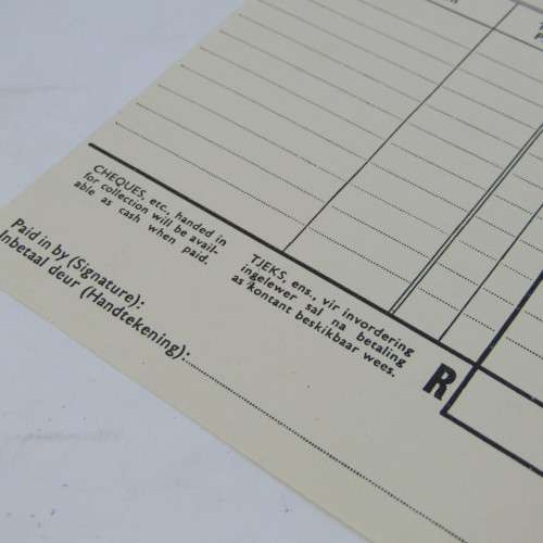 Vintage 1964 Standard Bank deposit slip - excellent condition