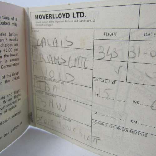 Vintage passenger ticket on the Hovelloyd - Calais to Ramsgate