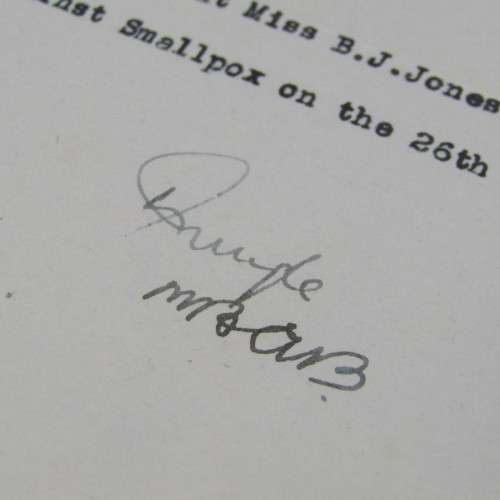 1945 Vaccination proof for smallpox