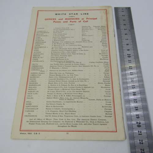 1933 pampflet White Star Line Cruise (loose outer pages)
