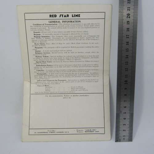Pamphlet for Red Star cruise on the Belgenland 1933 (tear in pamphlet)