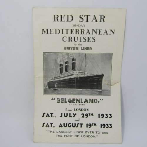 Pamphlet for Red Star cruise on the Belgenland 1933 (tear in pamphlet)