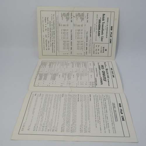 Pamphlet for Red Star cruise on the Belgenland 1933 (tear in pamphlet)