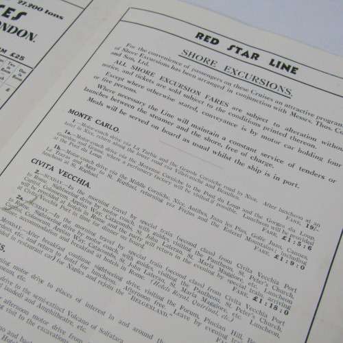 Pamphlet for Red Star cruise on the Belgenland 1933 (tear in pamphlet)