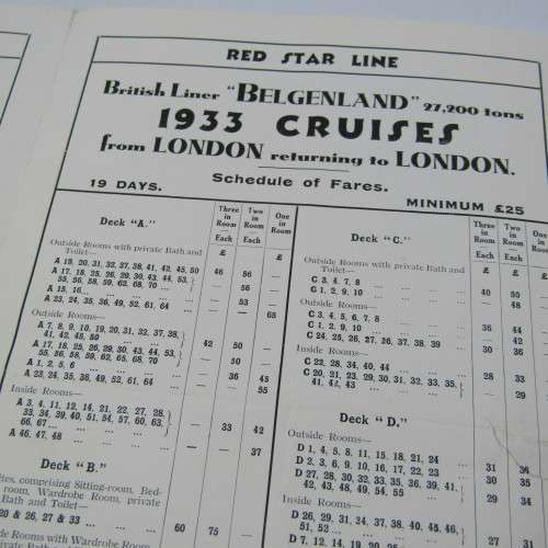 Pamphlet for Red Star cruise on the Belgenland 1933 (tear in pamphlet)
