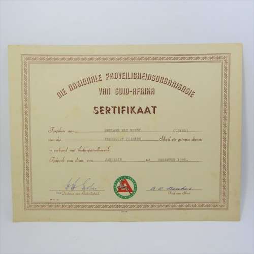 National Road Safety certificate 1956 for school patrol work