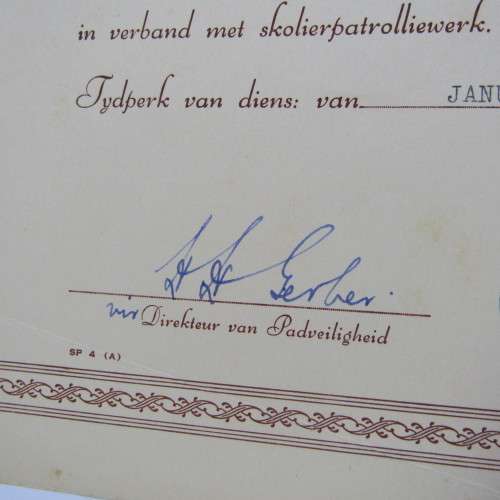 National Road Safety certificate 1956 for school patrol work
