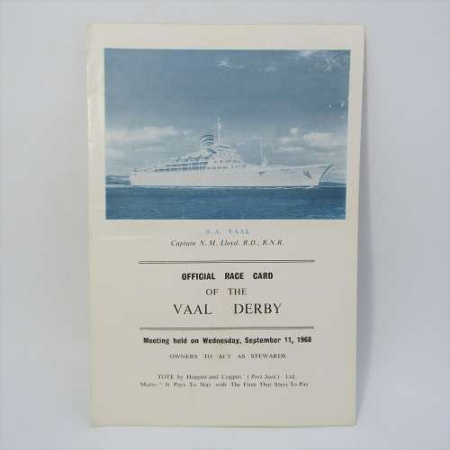 SA VAAL - VAAL DERBY game race card 11 Sept 1968
