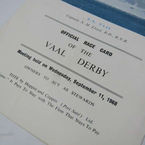 SA VAAL - VAAL DERBY game race card 11 Sept 1968