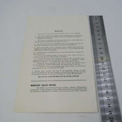 SA VAAL - VAAL DERBY game race card 11 Sept 1968