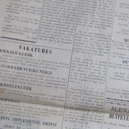 1967 Newspaper Caledon-Venster interesting reports