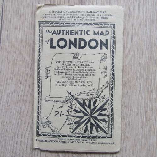 Vintage London Map - The authentic map including underground railway - 86 x 59cm
