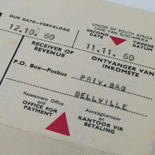 South African Revenue - 1960 Tax Assessment and payment advice