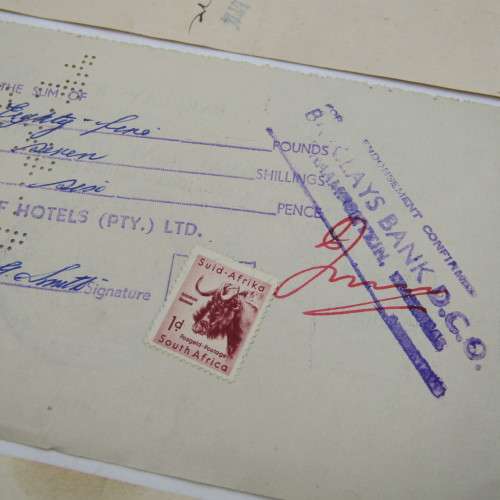 Lot of 4 vintage cheques - 1940`s and 1950`s Standard, Barclays and Clydesdale banks