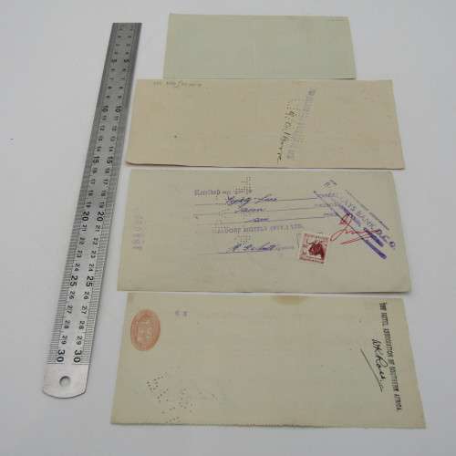 Lot of 4 vintage cheques - 1940`s and 1950`s Standard, Barclays and Clydesdale banks