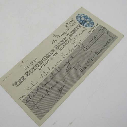 Lot of 4 vintage cheques - 1940`s and 1950`s Standard, Barclays and Clydesdale banks