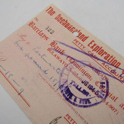 Pair of Bechuanaland Exploration Company cheques - 1940`s and 1950`s