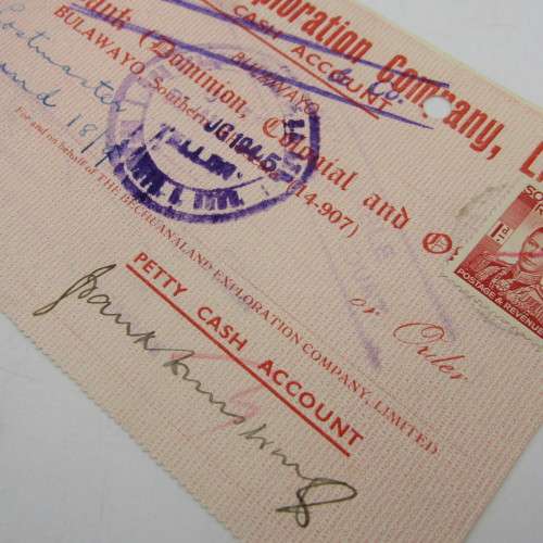 Pair of Bechuanaland Exploration Company cheques - 1940`s and 1950`s