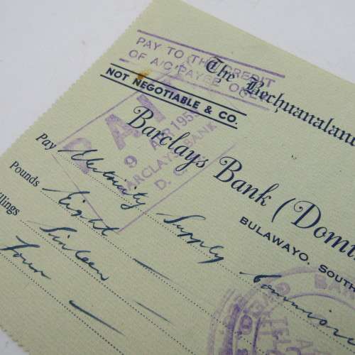 Pair of Bechuanaland Exploration Company cheques - 1940`s and 1950`s