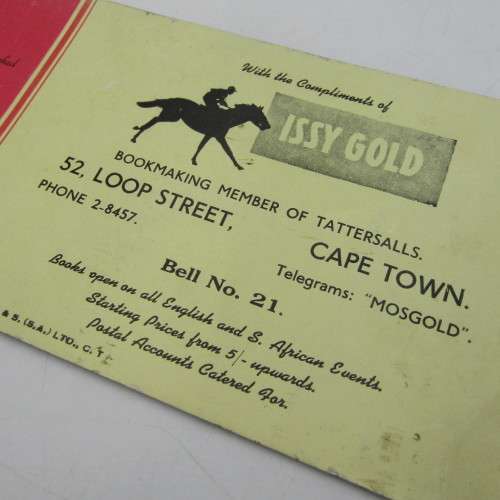Vintage Horseracing Cape Town Tattersalls bookmark - rarely seen