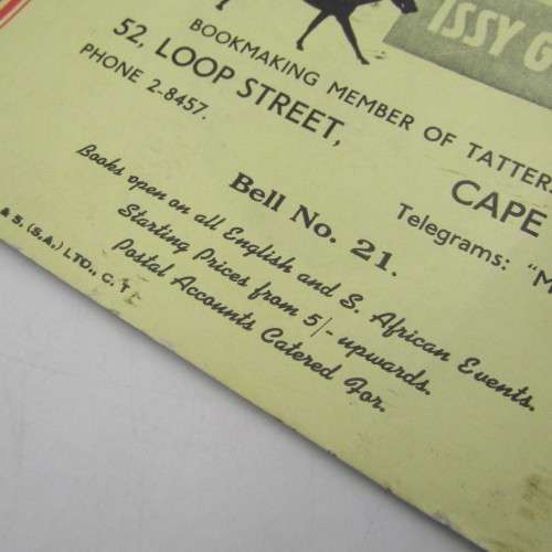 Vintage Horseracing Cape Town Tattersalls bookmark - rarely seen