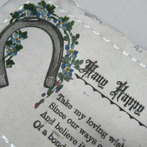 Antique metal greetings card - rare and almost never seen early 1900`s