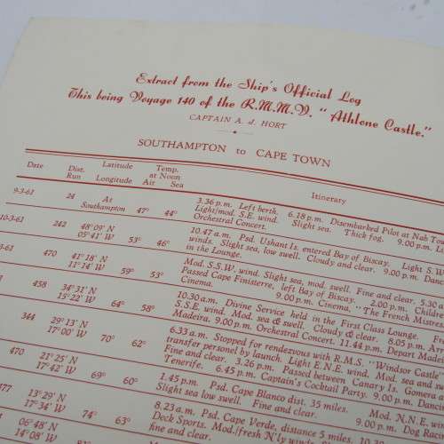 Farewell Dinner Menu for the Athlone Castle 22 March 1961 - Union Castle Line