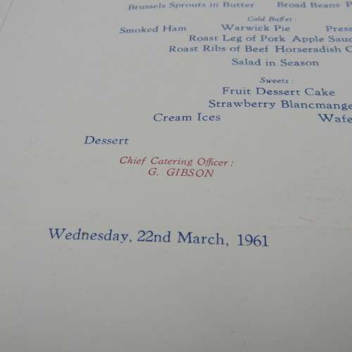 Farewell Dinner Menu for the Athlone Castle 22 March 1961 - Union Castle Line