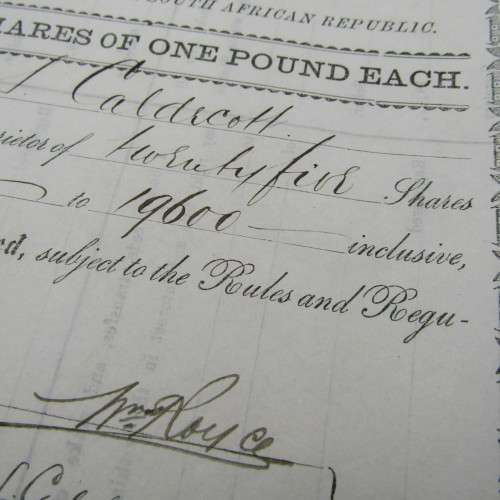 1889 The Johannesburg Brick and Tile Company Shares certificate