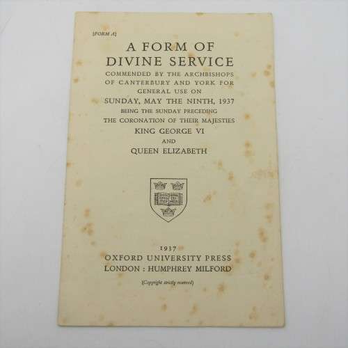 Booklet for the Divine Service for the Sunday preceding the Coronation of George 6 in 1937