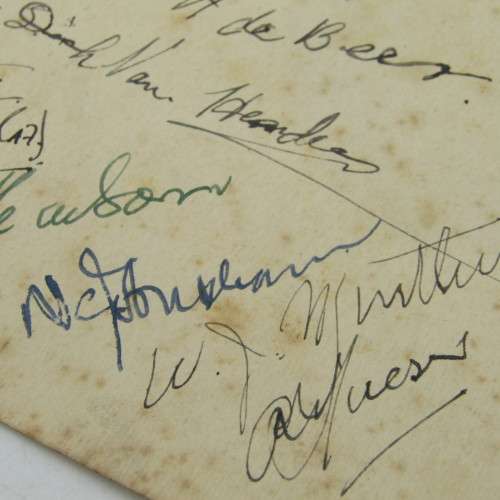 WW2 Signatures of passengers present at the breakfast on the `Kowie` on 10th June 1942