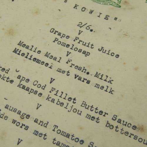 WW2 Signatures of passengers present at the breakfast on the `Kowie` on 10th June 1942