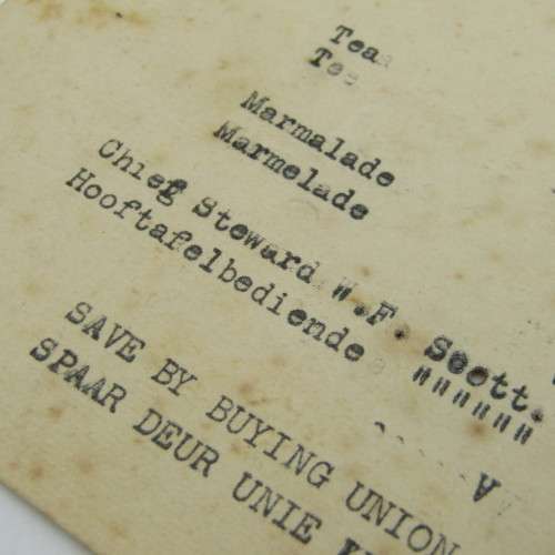 WW2 Signatures of passengers present at the breakfast on the `Kowie` on 10th June 1942