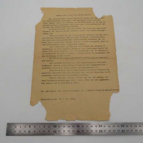 WW2 letter to the men and women of Theresienstadt at the end of WW2