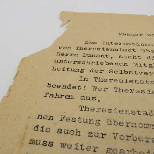 WW2 letter to the men and women of Theresienstadt at the end of WW2