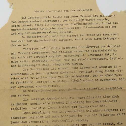 WW2 letter to the men and women of Theresienstadt at the end of WW2