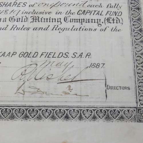 Four shares of one pound in the Kimberly Sheba Gold Mining Company - Baberton 1887 to Messe Runchman