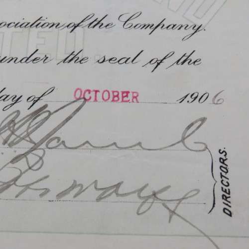 Certified for 100 shares in the Pretoria District Diamond company - Issued to Michael Gleeson