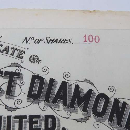 Certified for 100 shares in the Pretoria District Diamond company - Issued to Michael Gleeson
