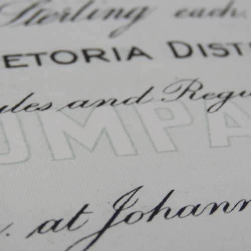 Certified for 100 shares in the Pretoria District Diamond company - Issued to Michael Gleeson