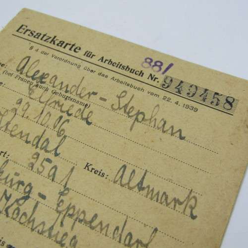 Work book 1945 plus replacement card for Elfriede Alexander Stephan in 1945 Germany