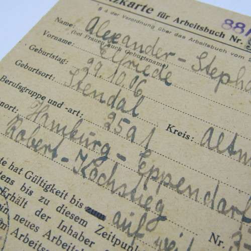 Work book 1945 plus replacement card for Elfriede Alexander Stephan in 1945 Germany