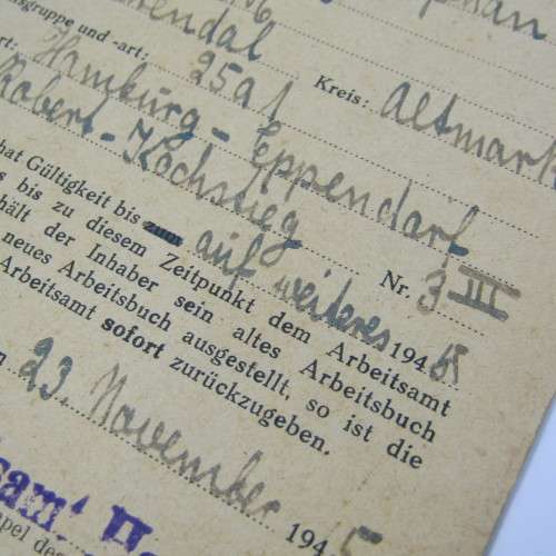 Work book 1945 plus replacement card for Elfriede Alexander Stephan in 1945 Germany