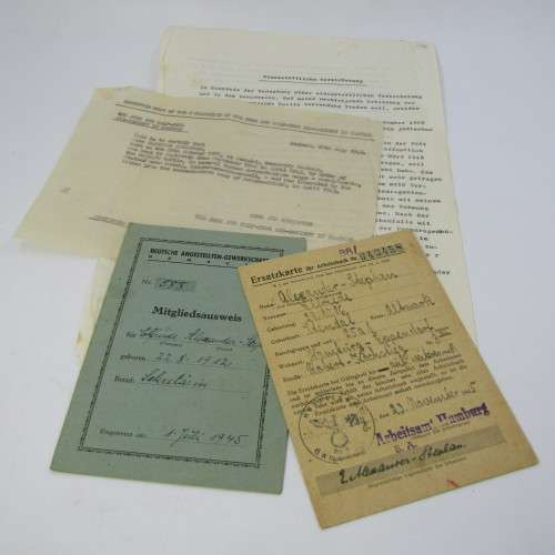 Work book 1945 plus replacement card for Elfriede Alexander Stephan in 1945 Germany