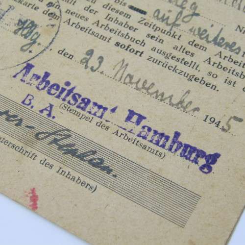 Work book 1945 plus replacement card for Elfriede Alexander Stephan in 1945 Germany